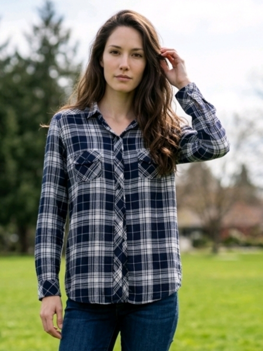 Torrid 1 Women's Blue Plaid Soft Rayon Chest Pockets Longsleeve Rollup Shirt GUC